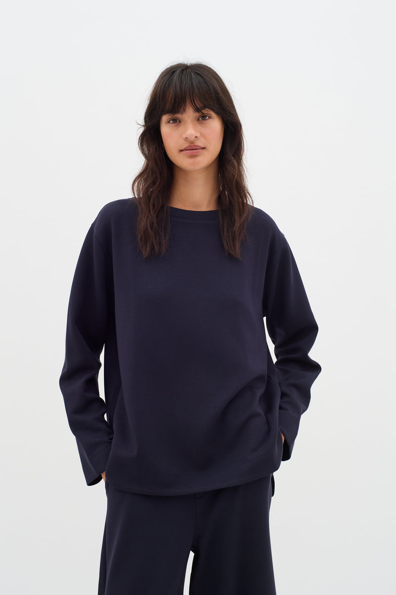 InWear Gincent Marine Blue Modal Supersoft Dipped Hem Sweatshirt