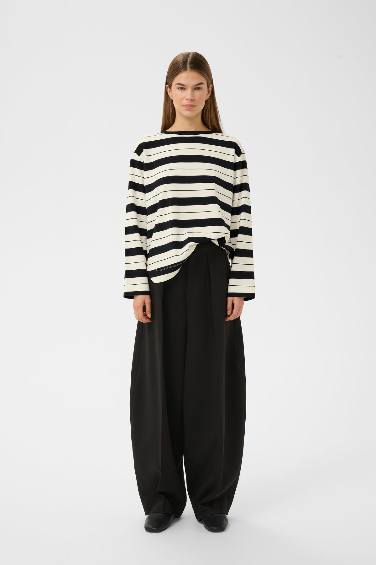 InWear Gincent Whisper White/Black Stripe Modal Supersoft Dipped Hem Sweatshirt, 30108654