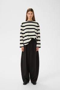 InWear Gincent Whisper White/Black Stripe Modal Supersoft Dipped Hem Sweatshirt, 30108654