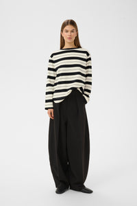 InWear Gincent Whisper White/Black Stripe Modal Supersoft Dipped Hem Sweatshirt, 30108654