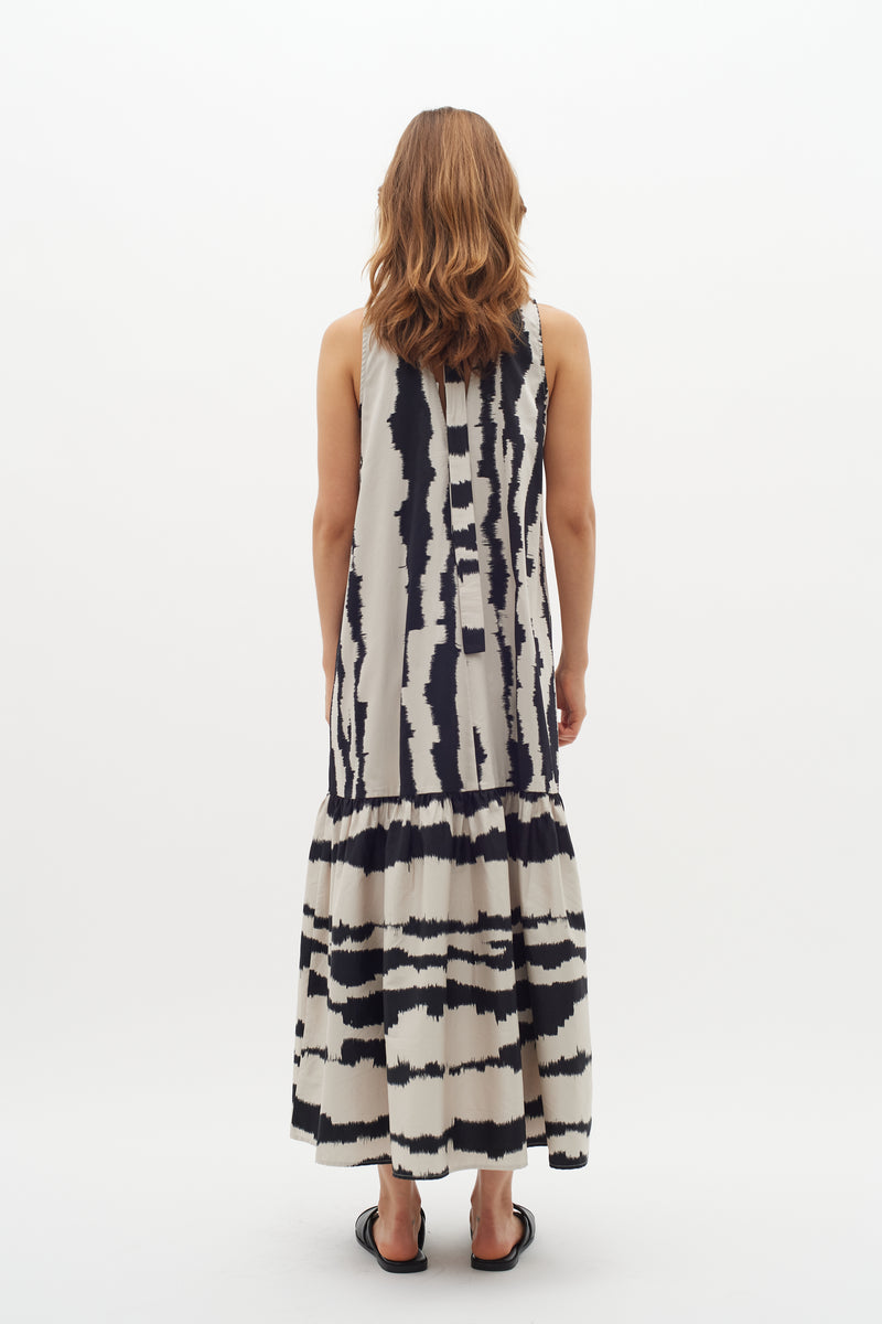 InWear Jenny Black/Beige Scratch Print Long Relaxed Fit Ankle Length Dress, 30109270
