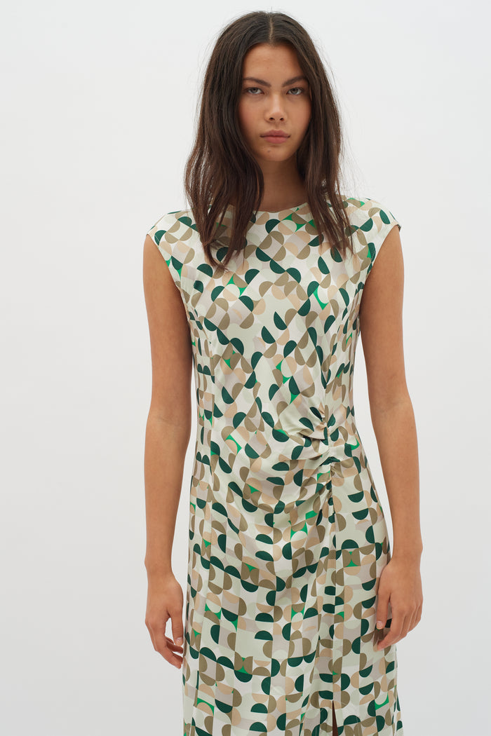 InWear Beril Green Geometric Printed Ankle Length Maxi Dress, 30109451