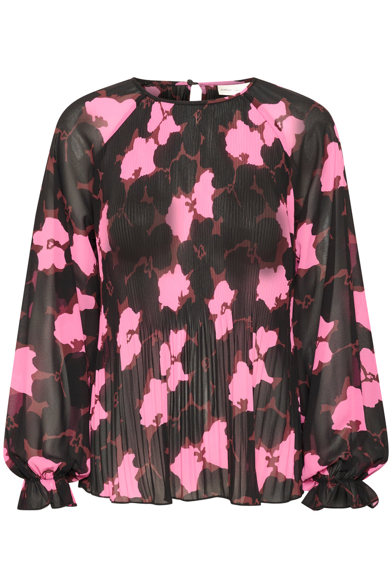 InWear Mendra Cashmere Pink Flower Plisse Oversized Blouse, 30109660