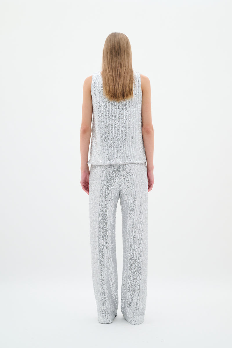 InWear Barbara Silver Sequin Wide Leg Trousers