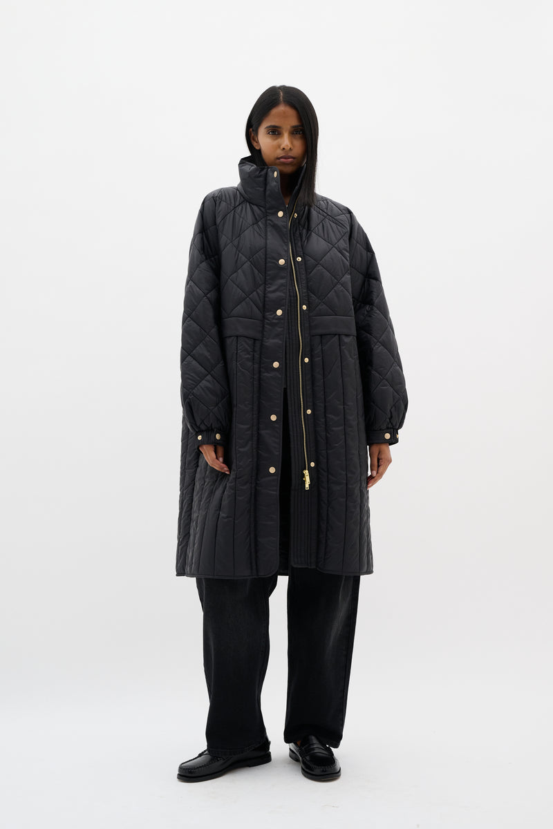 InWear Karmel Ultimate Quilted Black Longline Coat, 30110660