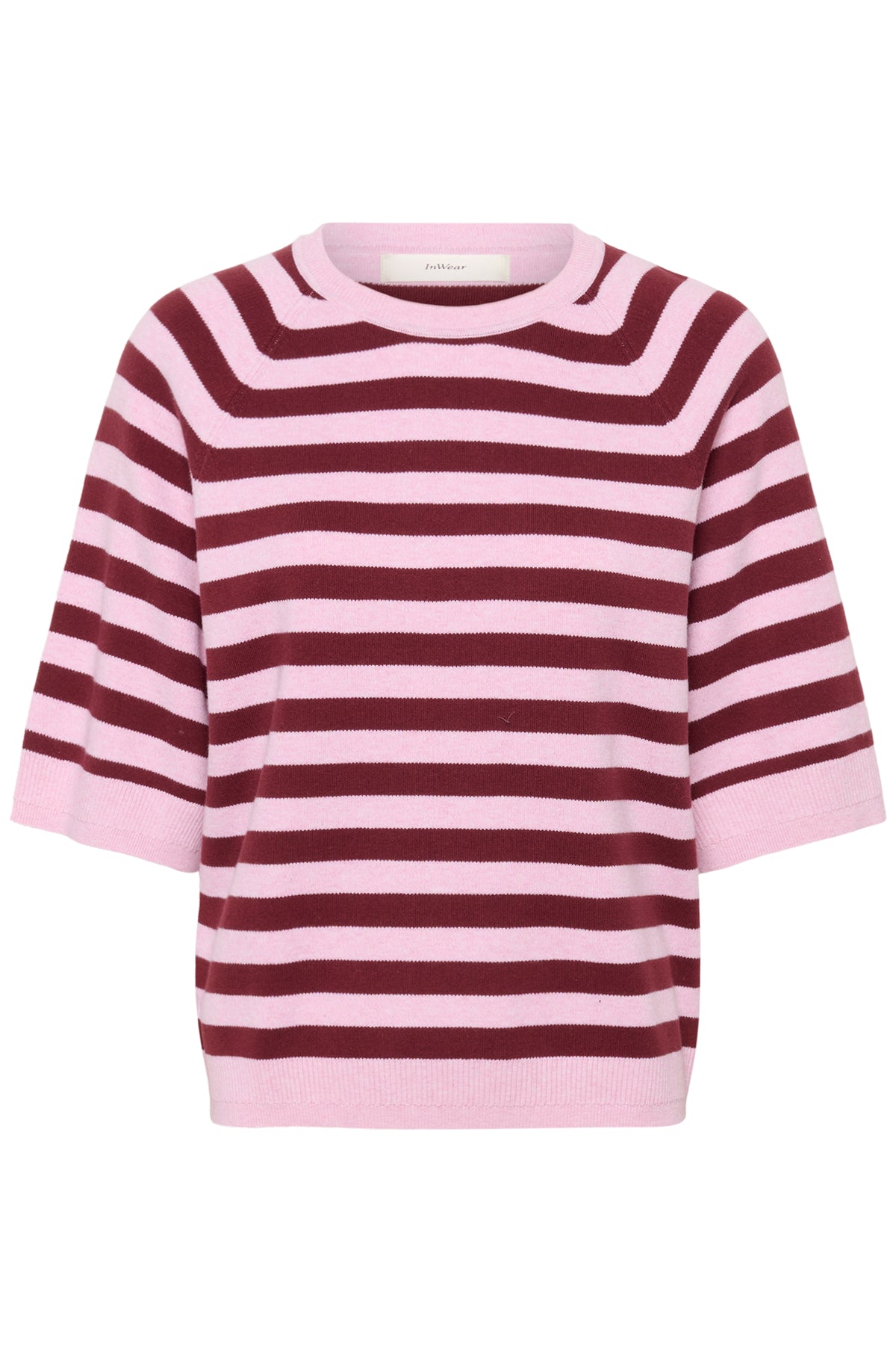 InWear MadieIW Baby Pink/Burgundy Stripe Knitted T-Shirt Pullover, 30112398