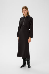 InWear Simi Vincent Black Modal Zip Midi Length Dress, 30112435