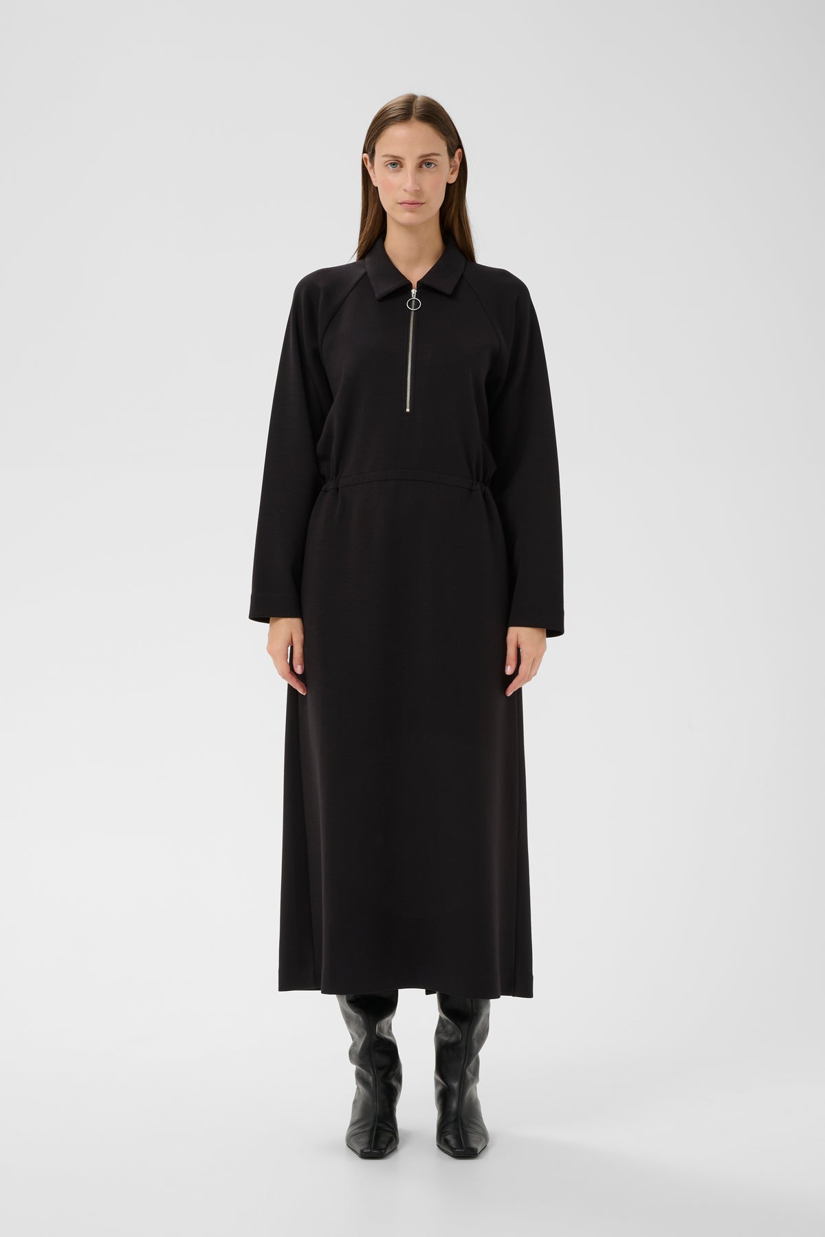 InWear Simi Vincent Black Modal Zip Midi Length Dress, 30112435