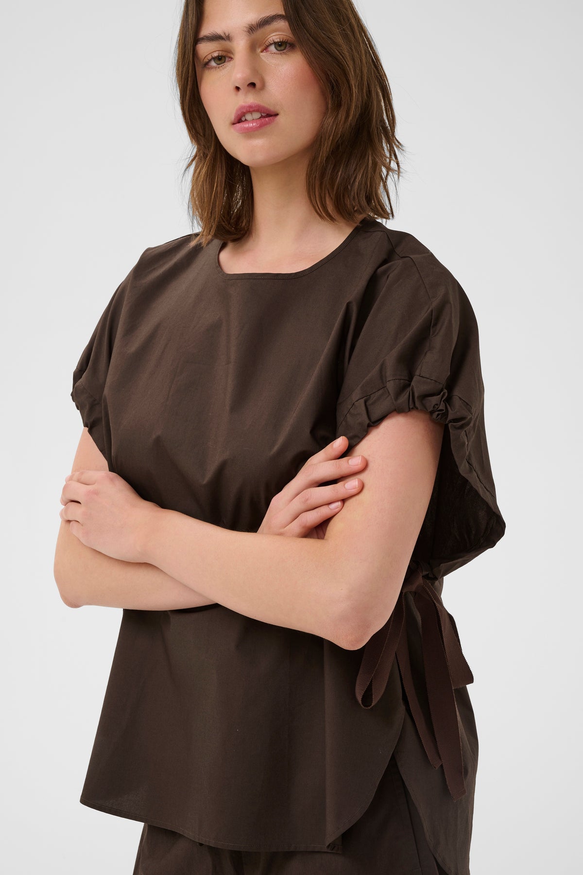InWear Raven Coffee Bean Boxy Top with Dipped Hem, 30112500