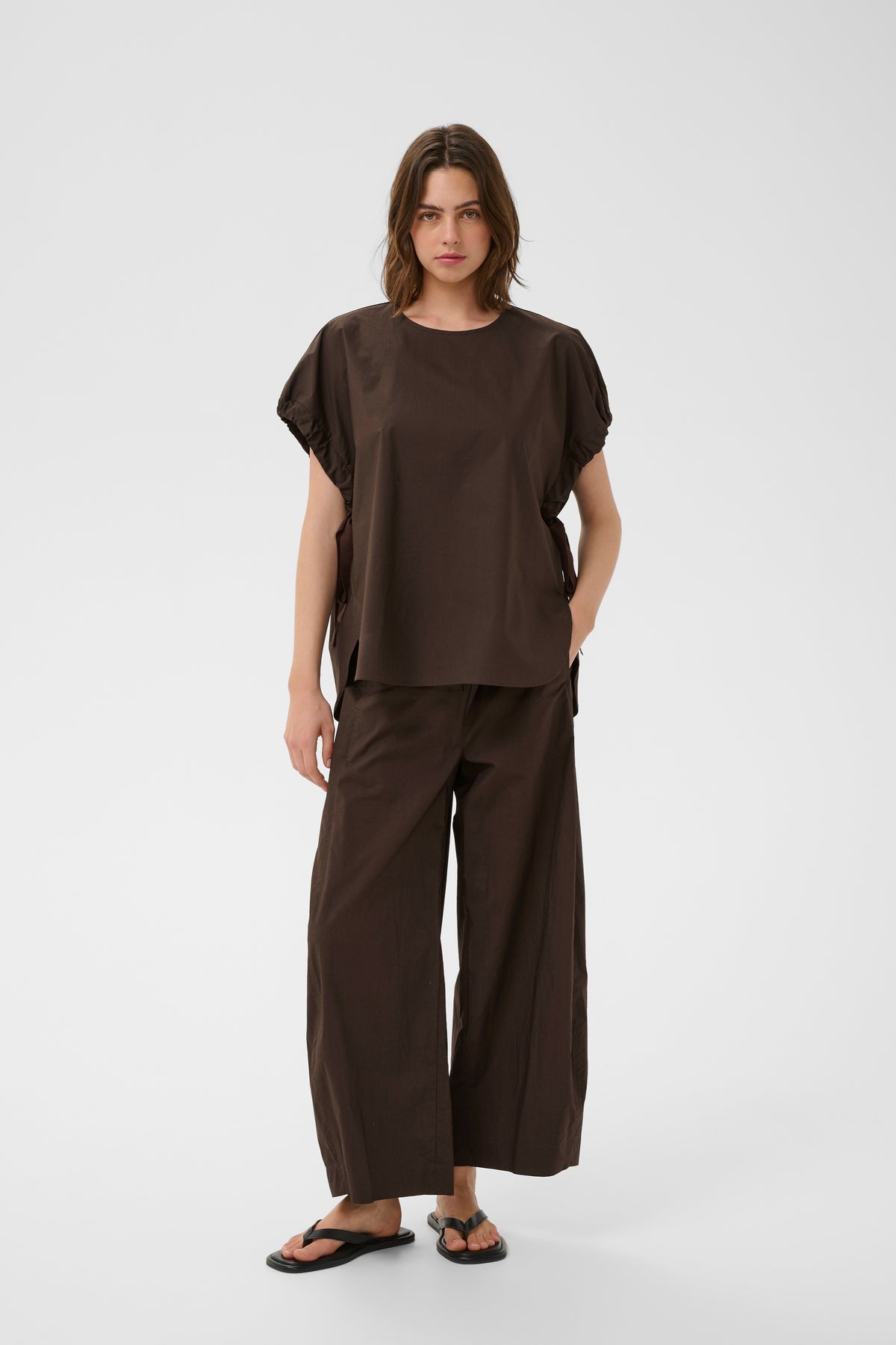 InWear Raven Coffee Bean Boxy Top with Dipped Hem, 30112500