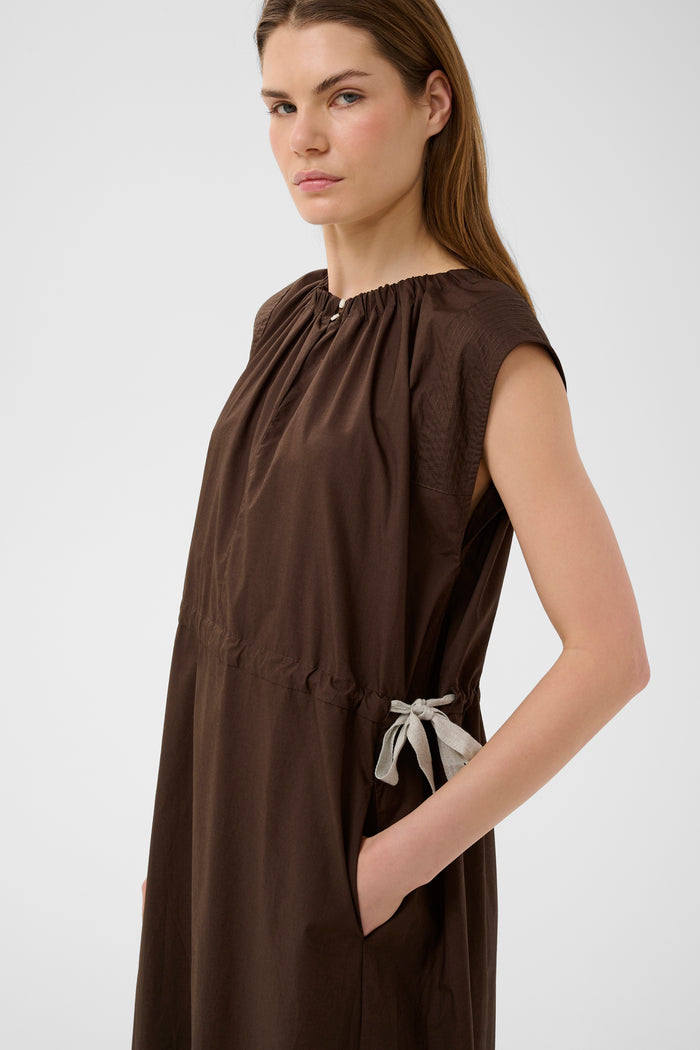 InWear Ellini Coffee Bean Midi Dress with Mocha Tie Detailing, 30112531