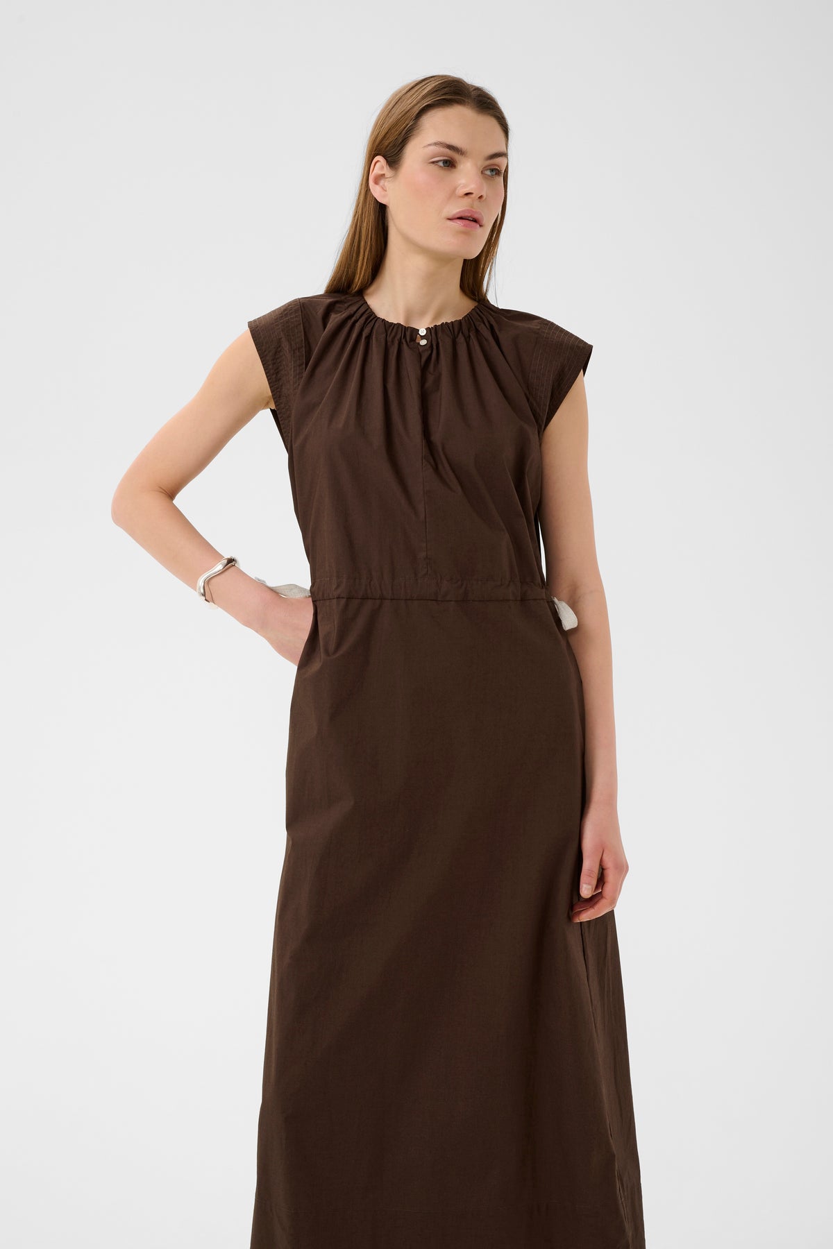 InWear Ellini Coffee Bean Midi Dress with Mocha Tie Detailing, 30112531