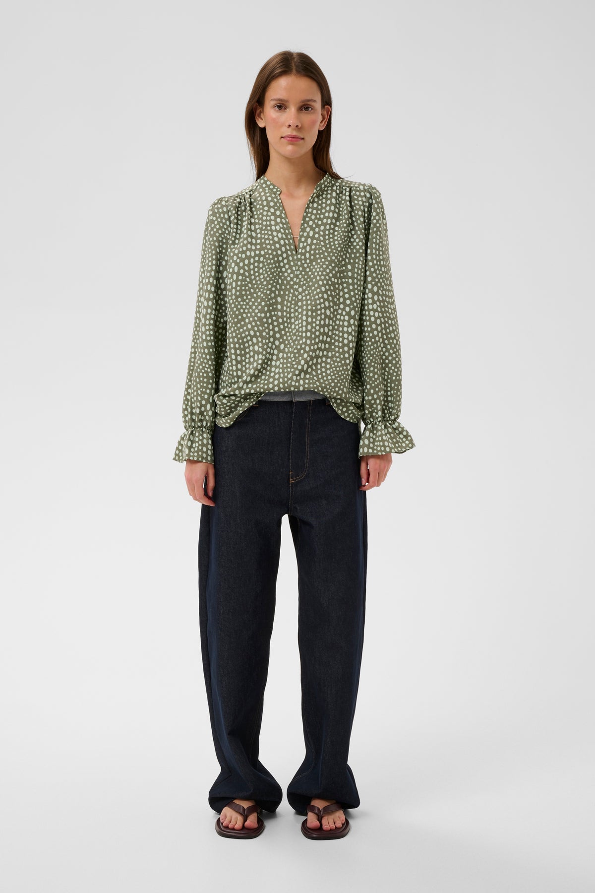 InWear LibertyIW Mulled Basil Polka Dot V-Neck Blouse