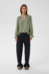 InWear LibertyIW Mulled Basil Polka Dot V-Neck Blouse