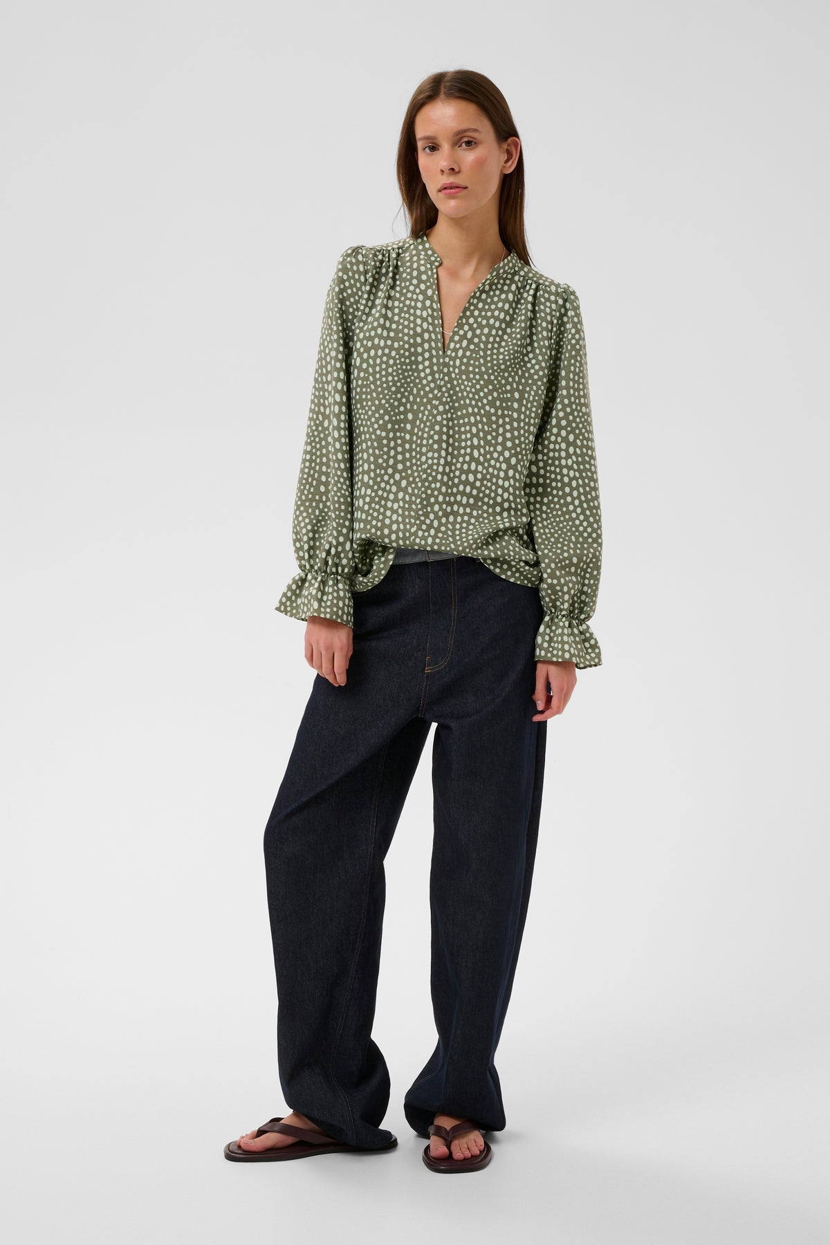 InWear LibertyIW Mulled Basil Polka Dot V-Neck Blouse