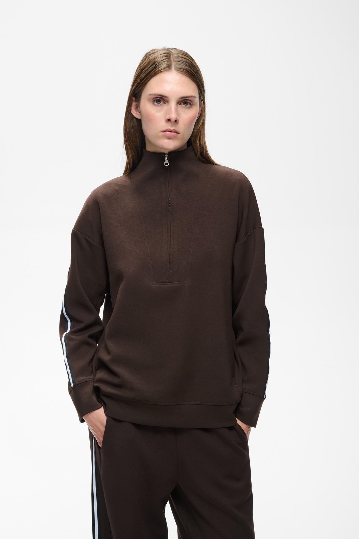 InWear Aggie Vincent Chocolate Brown Modal 1/2 Zip Sweatshirt, 30112856