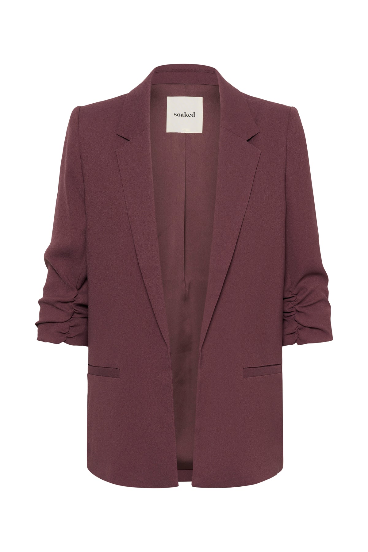 Soaked in Luxury Shirley Huckleberry Ruched Sleeve Blazer, 30403608