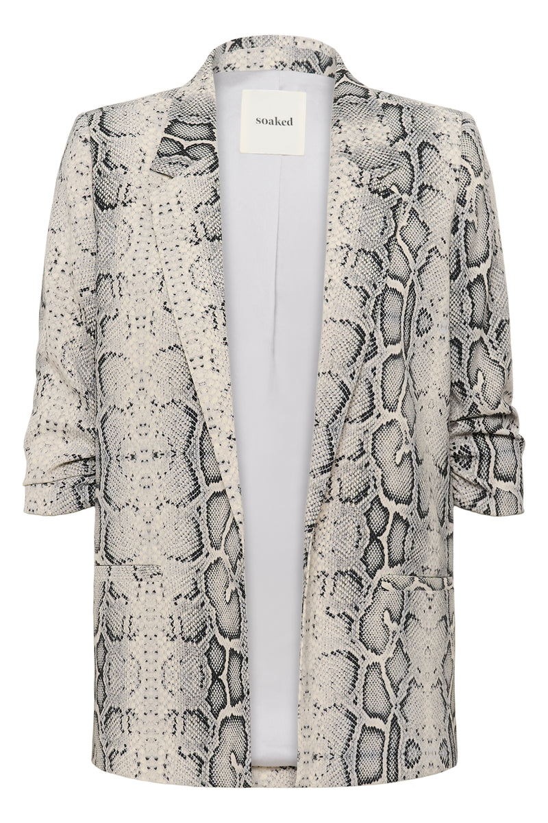 Soaked in Luxury Shirley Beige Grey Snake Printed Blazer