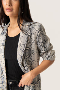 Soaked in Luxury Shirley Beige Grey Snake Printed Blazer