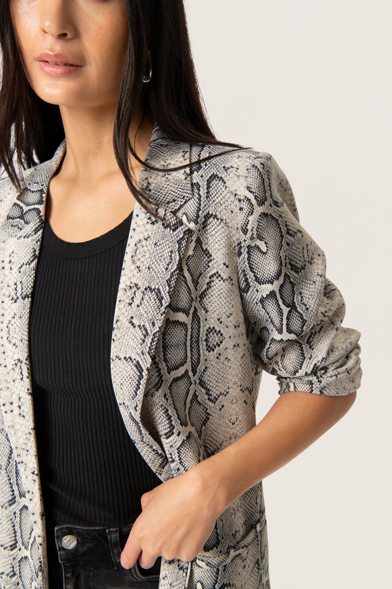 Soaked in Luxury Shirley Beige Grey Snake Printed Blazer