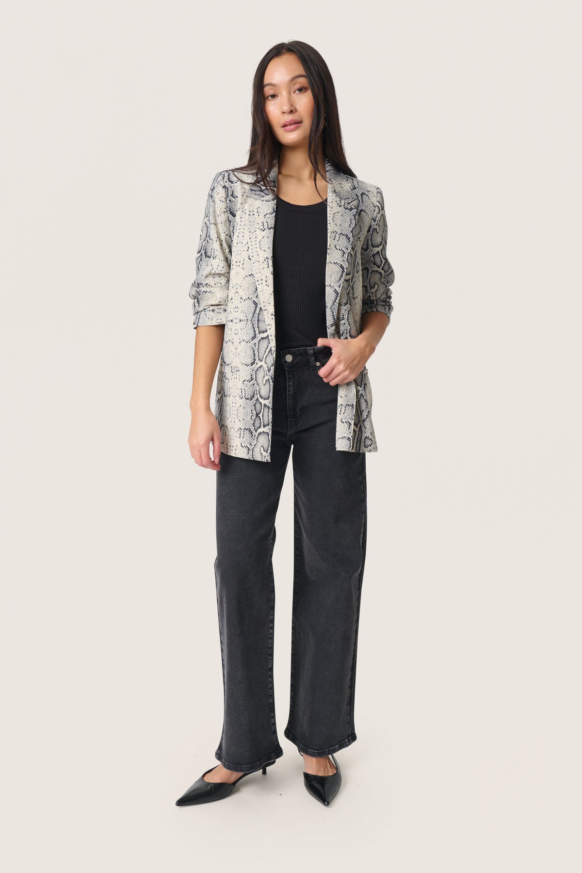 Soaked in Luxury Shirley Beige Grey Snake Printed Blazer