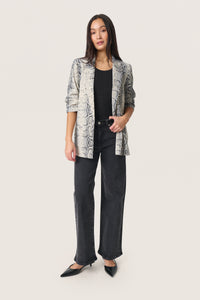 Soaked in Luxury Shirley Beige Grey Snake Printed Blazer