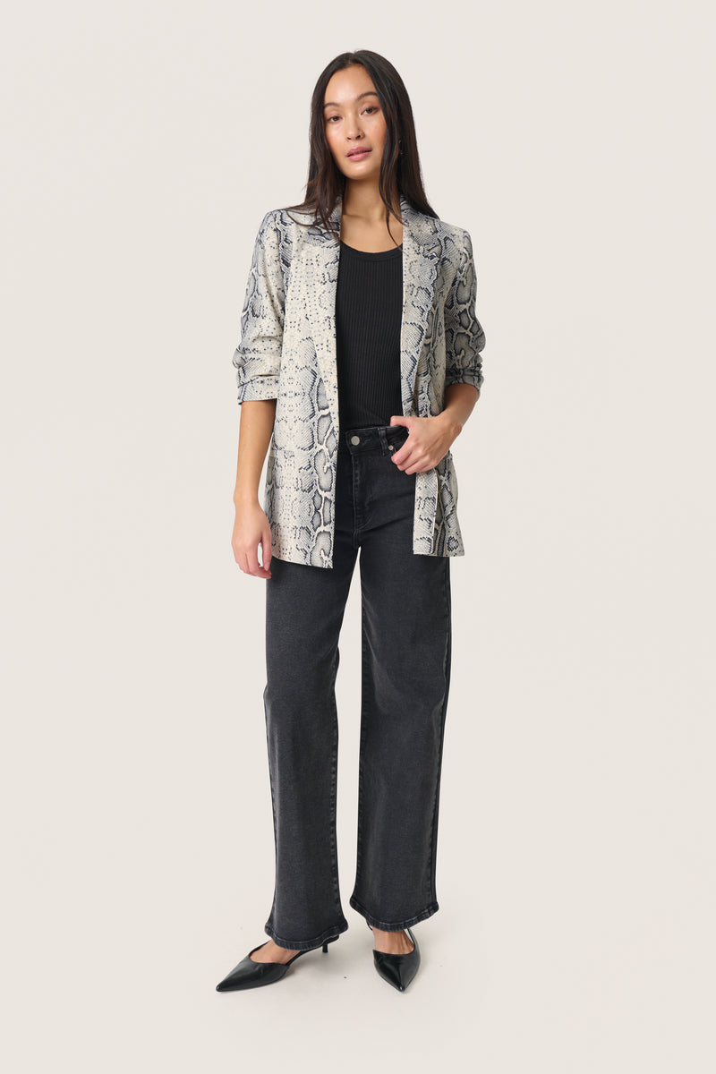 Soaked in Luxury Shirley Beige Grey Snake Printed Blazer