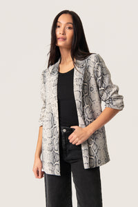 Soaked in Luxury Shirley Beige Grey Snake Printed Blazer