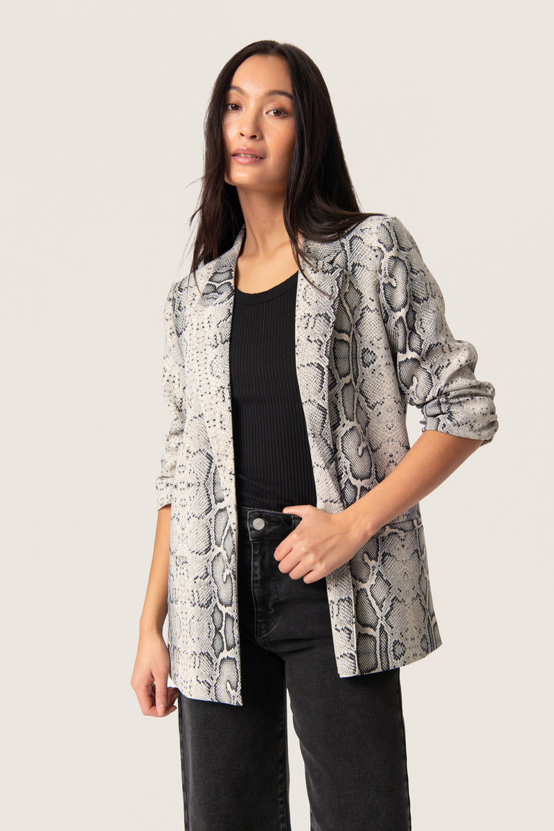 Soaked in Luxury Shirley Beige Grey Snake Printed Blazer
