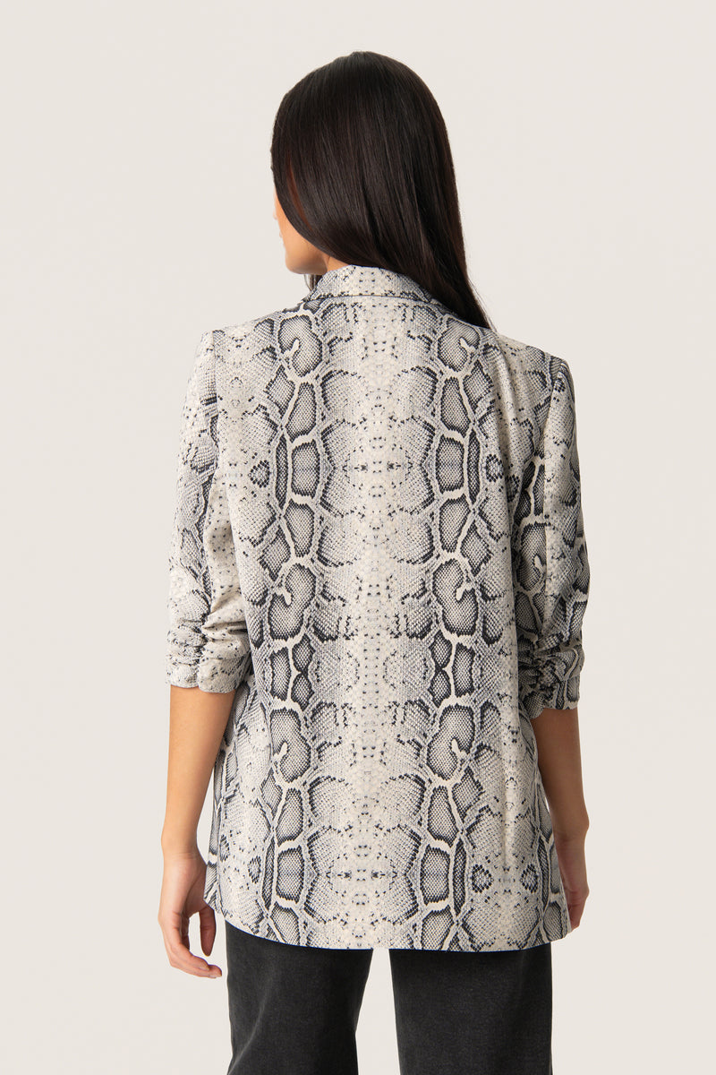 Soaked in Luxury Shirley Beige Grey Snake Printed Blazer