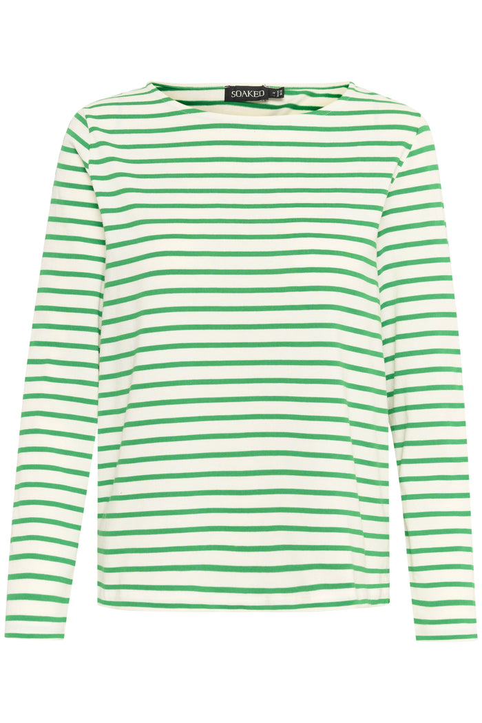 Soaked in Luxury Neo Medium Green Striped Long Sleeve Top, 30405976