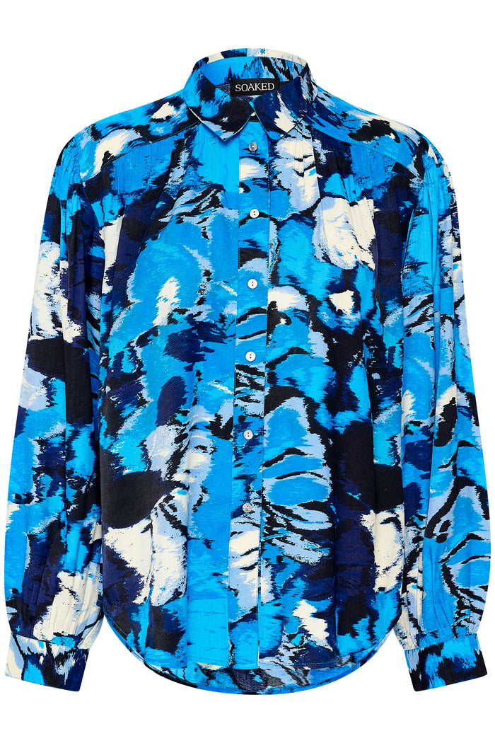 Soaked in Luxury Makena Ebba Malibu Blue Abstract Floral Printed Shirt, 30407024