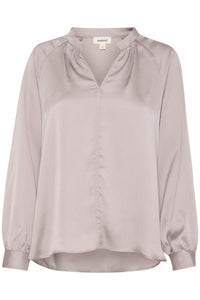 Soaked in Luxury Loana Marija Porpoise Beige V-Neck Long Sleeve Blouse, 30407197