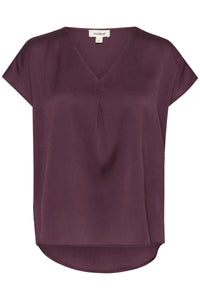 Soaked in Luxury Loana Marija Fudge Burgundy V-Neck Blouse, 30407198