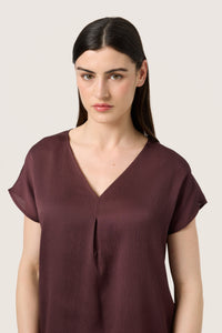 Soaked in Luxury Loana Marija Fudge Burgundy V-Neck Blouse, 30407198