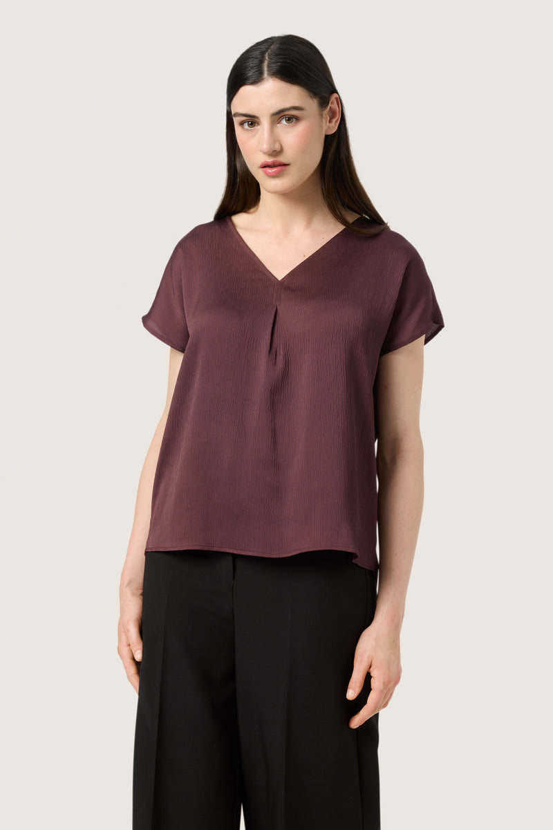 Soaked in Luxury Loana Marija Fudge Burgundy V-Neck Blouse, 30407198