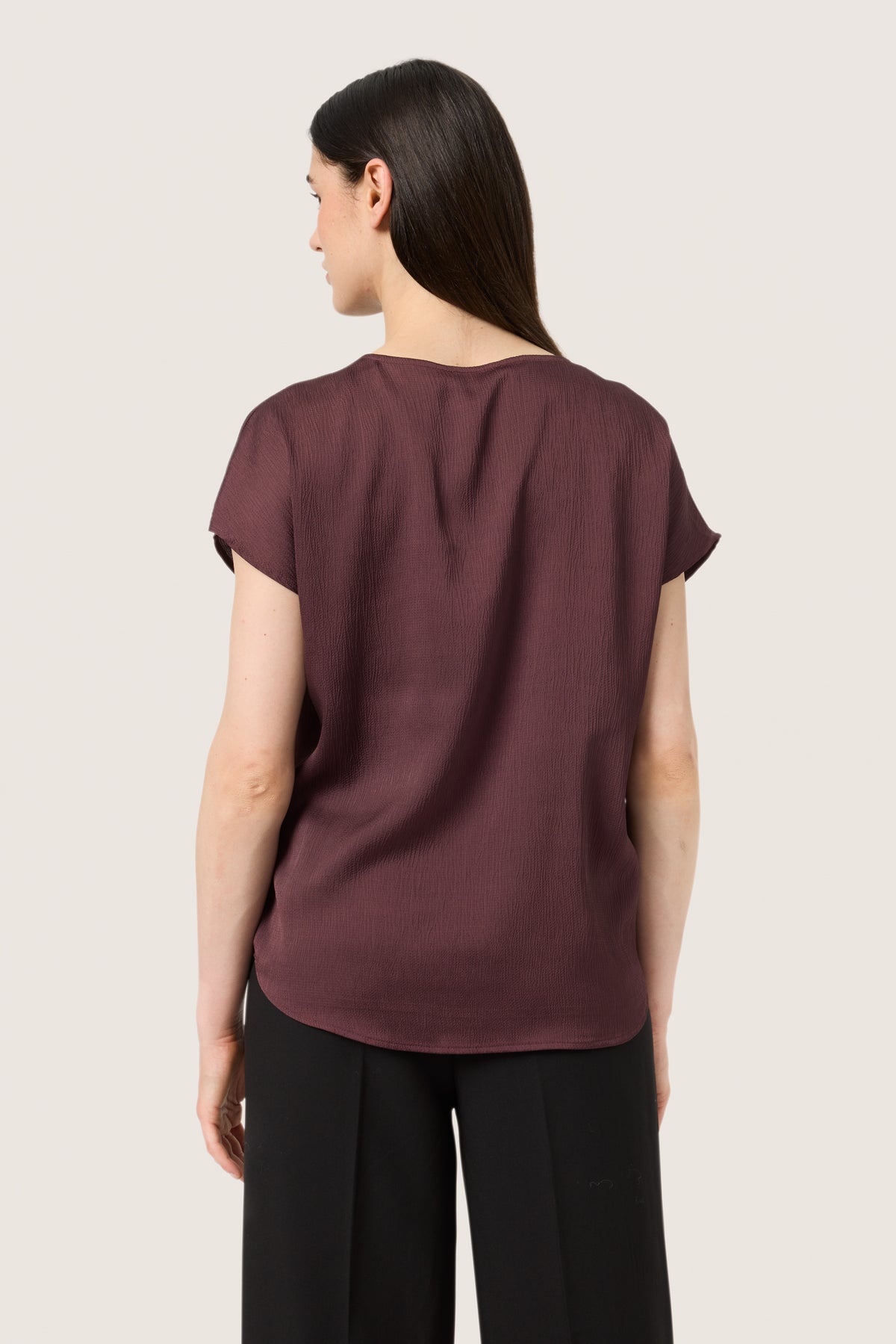 Soaked in Luxury Loana Marija Fudge Burgundy V-Neck Blouse, 30407198