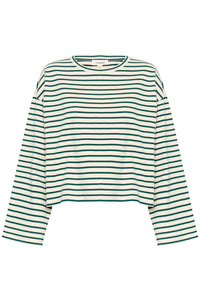 Soaked in Luxury Neo Rain Forest Green Striped Boxy Fit Long Sleeve Top, 30407327