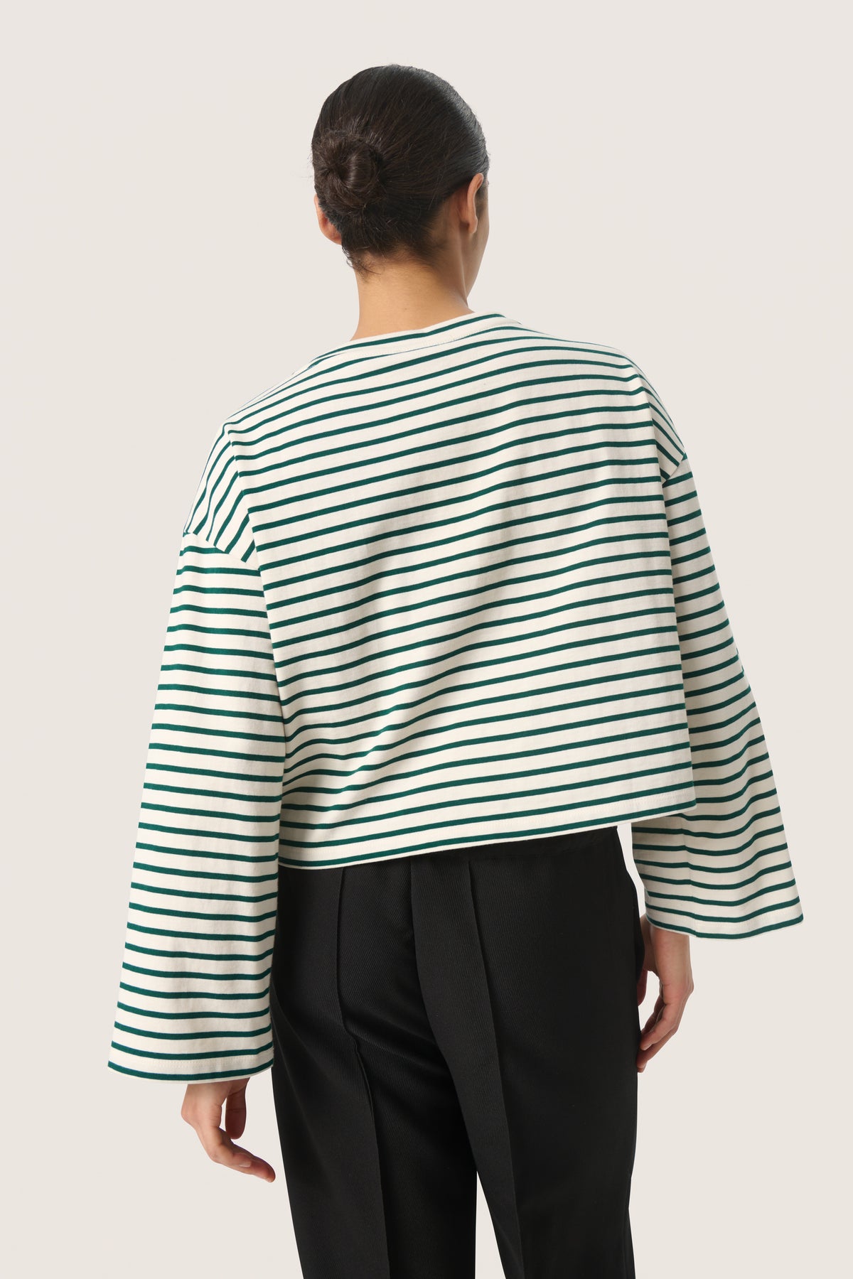 Soaked in Luxury Neo Rain Forest Green Striped Boxy Fit Long Sleeve Top, 30407327