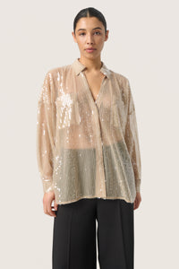 Soaked in Luxury Charlee Oversized Spray Green Sequin Shirt, 30407423