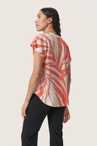 Soaked in Luxury Wynter Hot Coral Wave Print V-Neck Top, 30407425
