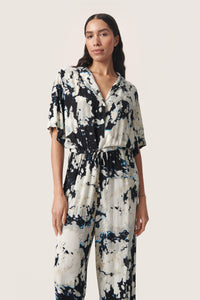 Soaked in Luxury Zaya Black Cloud Print Relaxed Fit Culotte Jumpsuit, 30407511