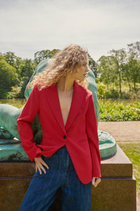 Soaked in Luxury Corinne Salsa Red Single Breasted Blazer, 30407532