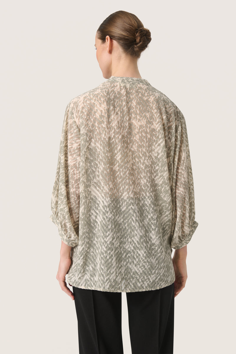 Soaked in Luxury Osaka Amily Shadow Green Printed Blouse, 30407538