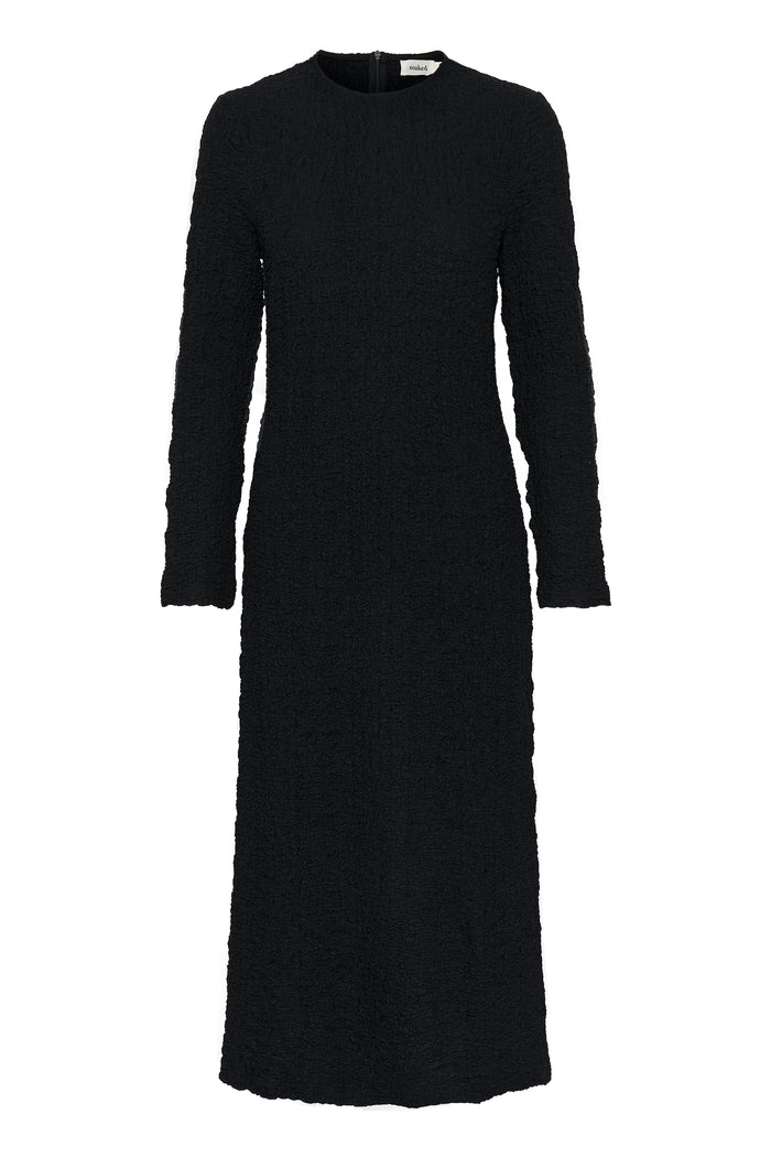 Soaked in Luxury SLDauphine Black Textured Long Sleeve Fitted Ankle Length Dress, 30407757