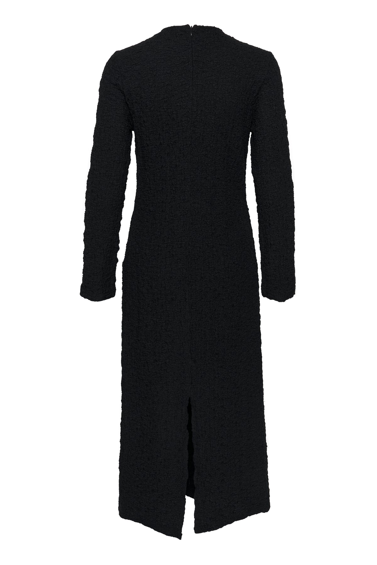 Soaked in Luxury SLDauphine Black Textured Long Sleeve Fitted Ankle Length Dress, 30407757