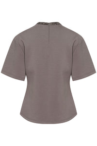 Soaked in Luxury SLMagana Gull Grey Embellished Neck Fitted T-Shirt