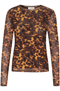 Soaked in Luxury SLKerri Fudge Tortoise Shell Print Mesh Long Sleeve Top, 30407794