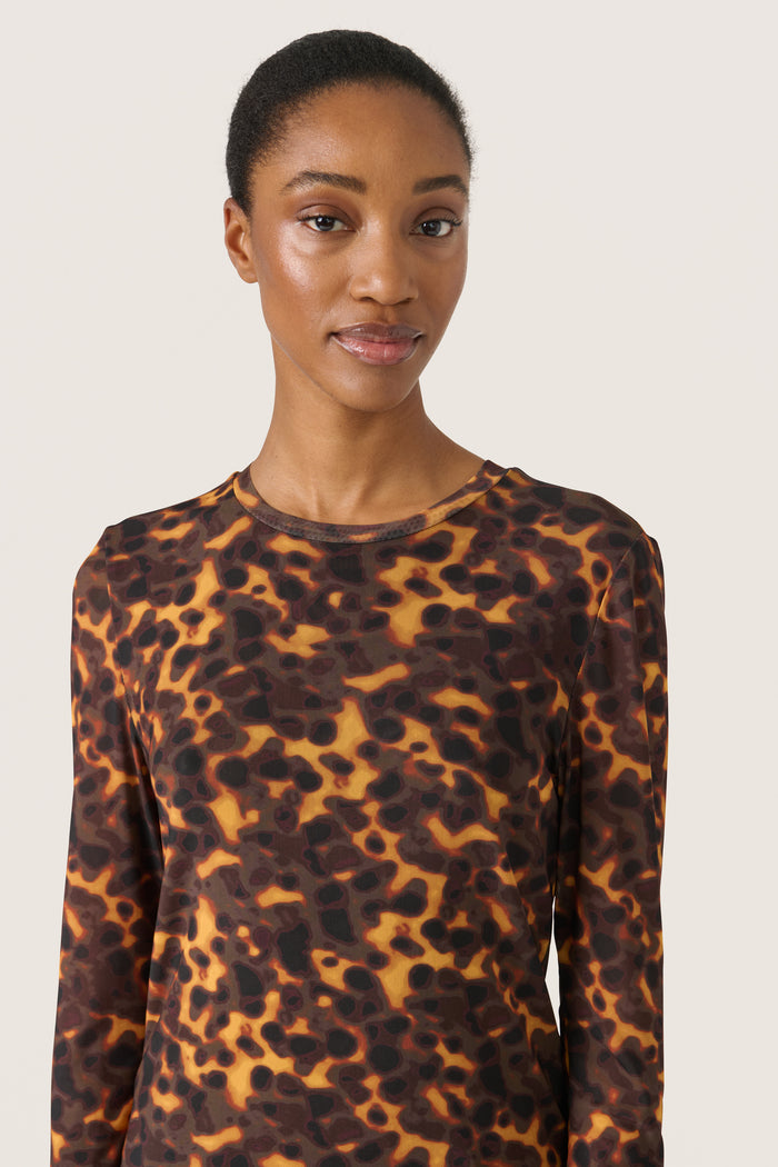 Soaked in Luxury SLKerri Fudge Tortoise Shell Print Mesh Long Sleeve Top, 30407794