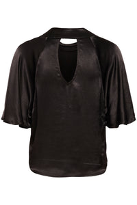 Soaked in Luxury SlMilu Katharine Black Satin Cowl Neck Blouse